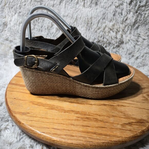 Born Alaina Womens 8M/39 Platform Wedge Black Leather Ankle Strap Buckle Sandal - Picture 11 of 11